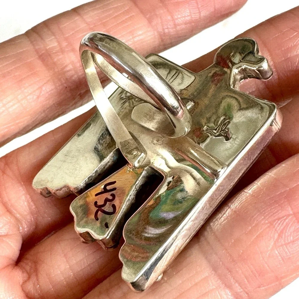 Navajo Thunderbird Ring Sonoran Turquoise Sz 7 Sterling Signed Mariano Adjustabl